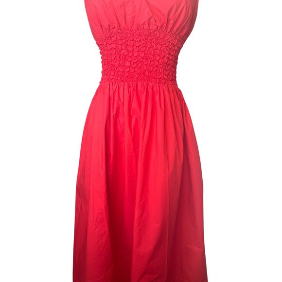 NWT Small Aster The Label  Red Smocked Midi Dress With Adjustable Straps - Picture 15 of 16